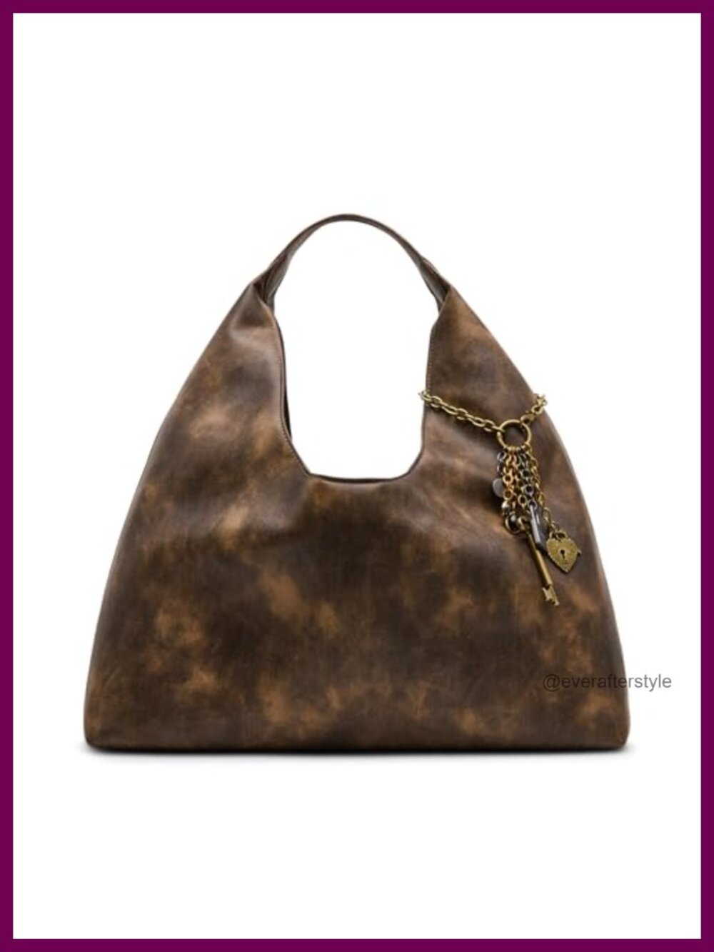 Slochy Hobo Bag Distressed Faux Leather Magnetic Snap Large